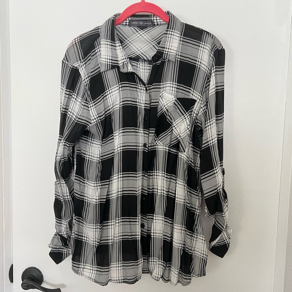 Harper and Harlow Black Buffalo Checkered Button Down Shirt